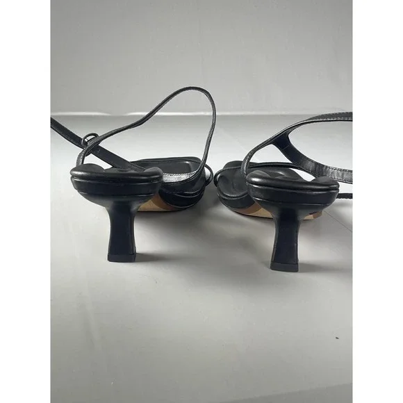 Vince Sandals Womens Size 8 Black Leather Square Toe Slingback Kitten Heel - Picture 6 of 11